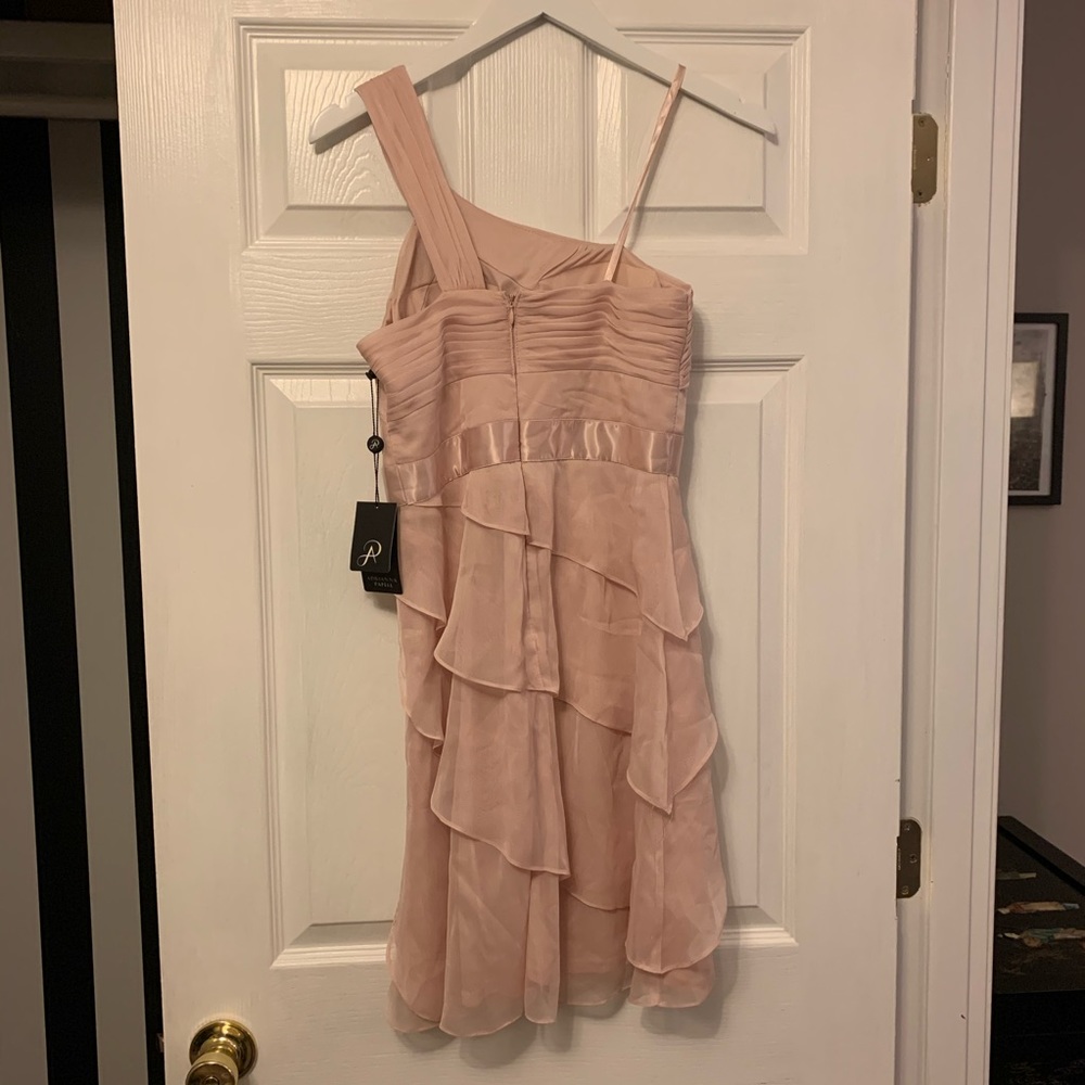 Adrianna Papell draped one shoulder flutter dress - Picture 3 of 7